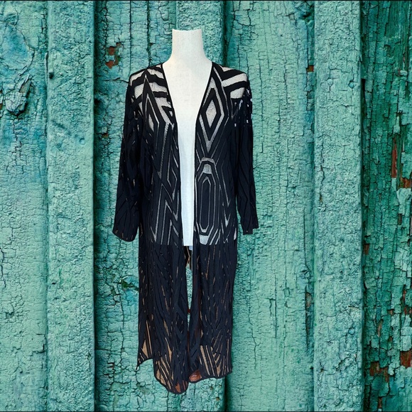 Chico's Black Long Sheer Cardigan Kimono Duster Topper Cover Up XL (Chico's 3) - Picture 13 of 13